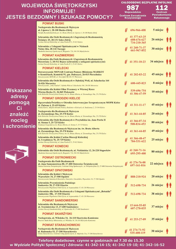 Plakat placowki swiadczace uslugi dla bezdomnych 2025 2026