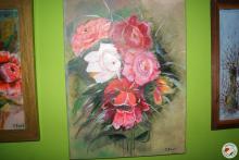 Obraz przedstawiający bukiet kwiatów w barwach czerwonej, różowej i białej
