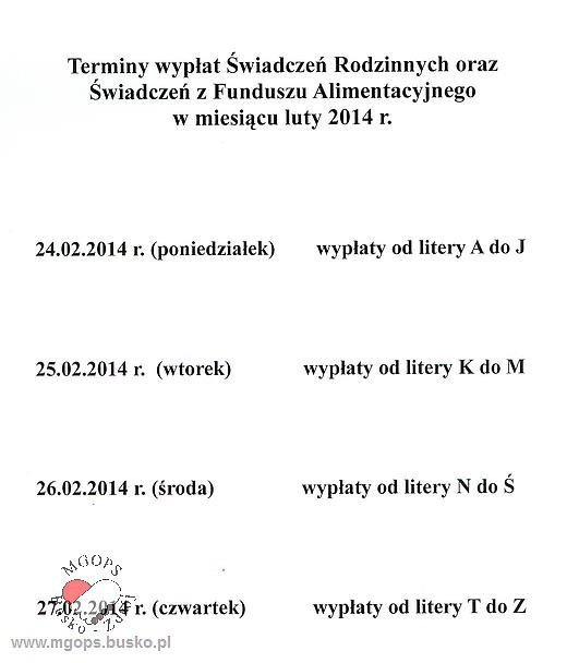 terminy wyplat swiadczen rodzin i alimen